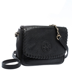 مملوكة مسبقًا Tory Burch Black Leather Marion Flap Crossbody Bag