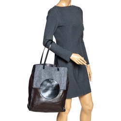 مملوكة مسبقًا حقيبة يد توري برش صوف وجلد جلد ثلاثية اللون