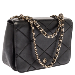 Tory Burch Black Quilted Stitch Leather Flap Shoulder Bag