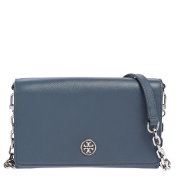 Tory Burch Light Blue Saffiano Leather Robinson Wallet On Chain Tory Burch