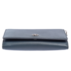 Pre Owned Tory Burch Blue Saffiano Leather Robinson Wallet on Chain