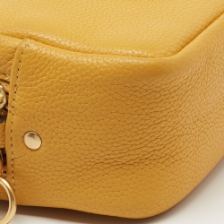 Pre Owned Tory Burch Yellow Logo Embossed Leather Double Zip Camera Crossbody Bag