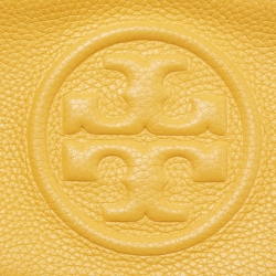 Pre Owned Tory Burch Yellow Logo Embossed Leather Double Zip Camera Crossbody Bag