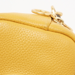 Pre Owned Tory Burch Yellow Logo Embossed Leather Double Zip Camera Crossbody Bag