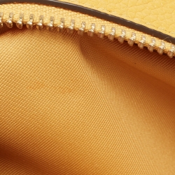 Pre Owned Tory Burch Yellow Logo Embossed Leather Double Zip Camera Crossbody Bag