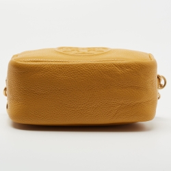 Pre Owned Tory Burch Yellow Logo Embossed Leather Double Zip Camera Crossbody Bag