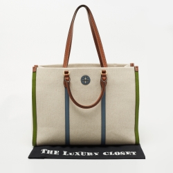 Pre Owned Tory Burch Beige Canvas and Leather Blake Shopper Tote