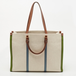 Pre Owned Tory Burch Beige Canvas and Leather Blake Shopper Tote