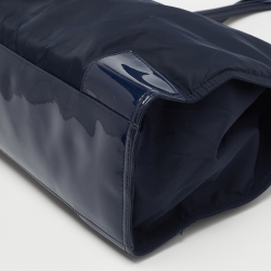 Pre Owned Tory Burch Navy Blue Nylon and Patent Leather Ella Tote