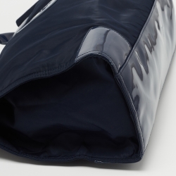 Pre Owned Tory Burch Navy Blue Nylon and Patent Leather Ella Tote