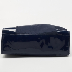 Pre Owned Tory Burch Navy Blue Nylon and Patent Leather Ella Tote