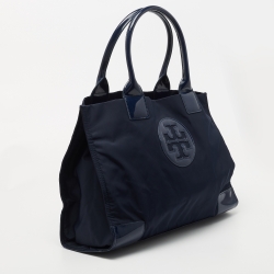 Pre Owned Tory Burch Navy Blue Nylon and Patent Leather Ella Tote