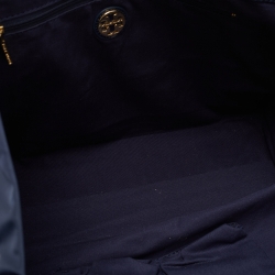 Pre Owned Tory Burch Navy Blue Nylon and Patent Leather Ella Tote