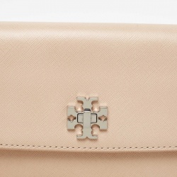 Pre Owned Tory Burch Light Beige Leather Diana Flap Clutch