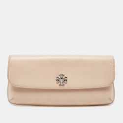 Pre Owned Tory Burch Light Beige Leather Diana Flap Clutch