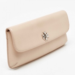 Pre Owned Tory Burch Light Beige Leather Diana Flap Clutch