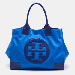 Pre Owned Tory Burch Blue Nylon and Leather Ella Tote