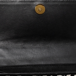 Pre Owned Tory Burch Black/White Woven Leather Robinson Chain Shoulder Bag