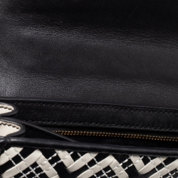 Pre Owned Tory Burch Black/White Woven Leather Robinson Chain Shoulder Bag