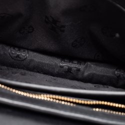 Pre Owned Tory Burch Black/White Woven Leather Robinson Chain Shoulder Bag