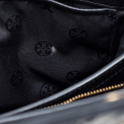 Pre Owned Tory Burch Black/White Woven Leather Robinson Chain Shoulder Bag