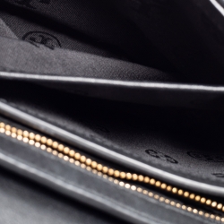 Pre Owned Tory Burch Black/White Woven Leather Robinson Chain Shoulder Bag