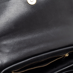 Pre Owned Tory Burch Black/White Woven Leather Robinson Chain Shoulder Bag