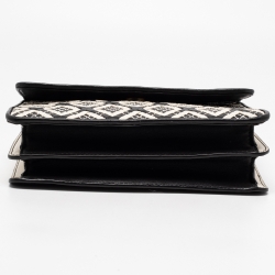 Pre Owned Tory Burch Black/White Woven Leather Robinson Chain Shoulder Bag