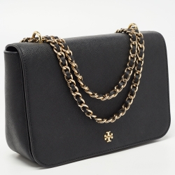 Pre Owned Tory Burch Black Saffiano Leather Emerson Shoulder Bag