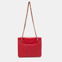 Pre Owned Tory Burch Red Leather Medium Fleming Shoulder Bag