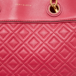 Pre Owned Tory Burch Dark Pink Quilted Leather Fleming Tote