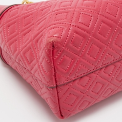 Pre Owned Tory Burch Dark Pink Quilted Leather Fleming Tote