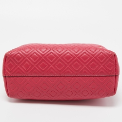 Pre Owned Tory Burch Dark Pink Quilted Leather Fleming Tote