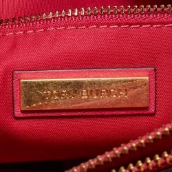Pre Owned Tory Burch Dark Pink Quilted Leather Fleming Tote