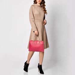 Pre Owned Tory Burch Dark Pink Quilted Leather Fleming Tote
