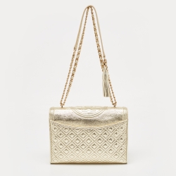 مملوكة مسبقًا Tory Burch Gold Leather Fleming Shoulder Bag