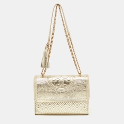 مملوكة مسبقًا Tory Burch Gold Leather Fleming Shoulder Bag