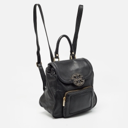 Tory Burch Black Leather Amanda Flap Backpack