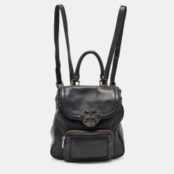 Tory Burch Black Leather Amanda Flap Backpack