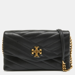 Pre Owned Tory Burch Black Quilted Leather Kira Clutch Bag