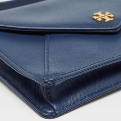 Pre Owned Tory Burch Navy Blue Leather Kira Envelope Flap Chain Clutch