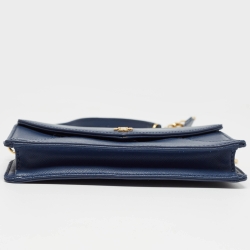 Pre Owned Tory Burch Navy Blue Leather Kira Envelope Flap Chain Clutch