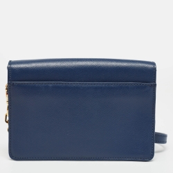 Pre Owned Tory Burch Navy Blue Leather Kira Envelope Flap Chain Clutch
