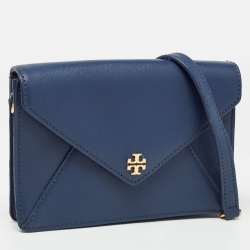 Pre Owned Tory Burch Navy Blue Leather Kira Envelope Flap Chain Clutch