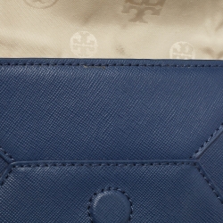Pre Owned Tory Burch Navy Blue Leather Kira Envelope Flap Chain Clutch