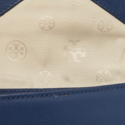 Pre Owned Tory Burch Navy Blue Leather Kira Envelope Flap Chain Clutch