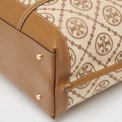 مملوكة مسبقًا Tory Burch Tan/Beige Canvas Logo Triple-Compartment Perry Tote