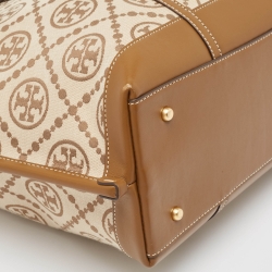 مملوكة مسبقًا Tory Burch Tan/Beige Canvas Logo Triple-Compartment Perry Tote