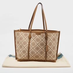 مملوكة مسبقًا Tory Burch Tan/Beige Canvas Logo Triple-Compartment Perry Tote