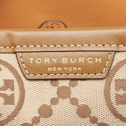 مملوكة مسبقًا Tory Burch Tan/Beige Canvas Logo Triple-Compartment Perry Tote